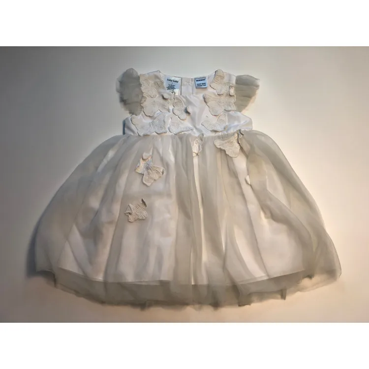 
Good design baby girls white 3D butterflies applique party dress and head band 2pcs set 