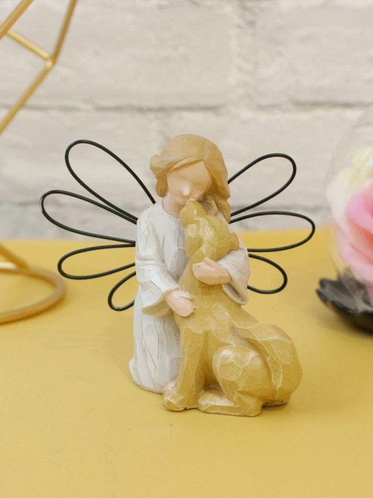 Wholesale  Wing Angel with dog statue Angel figure for gift resin gifts for home gift home figure products  statue angel figure