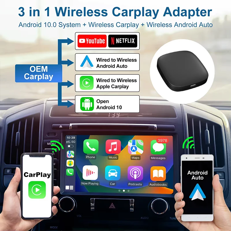 Hot selling Wireless Carplay Android Automatic Adapter 2GB+16GB Wireless WiFi6 Carplay AI BOX
