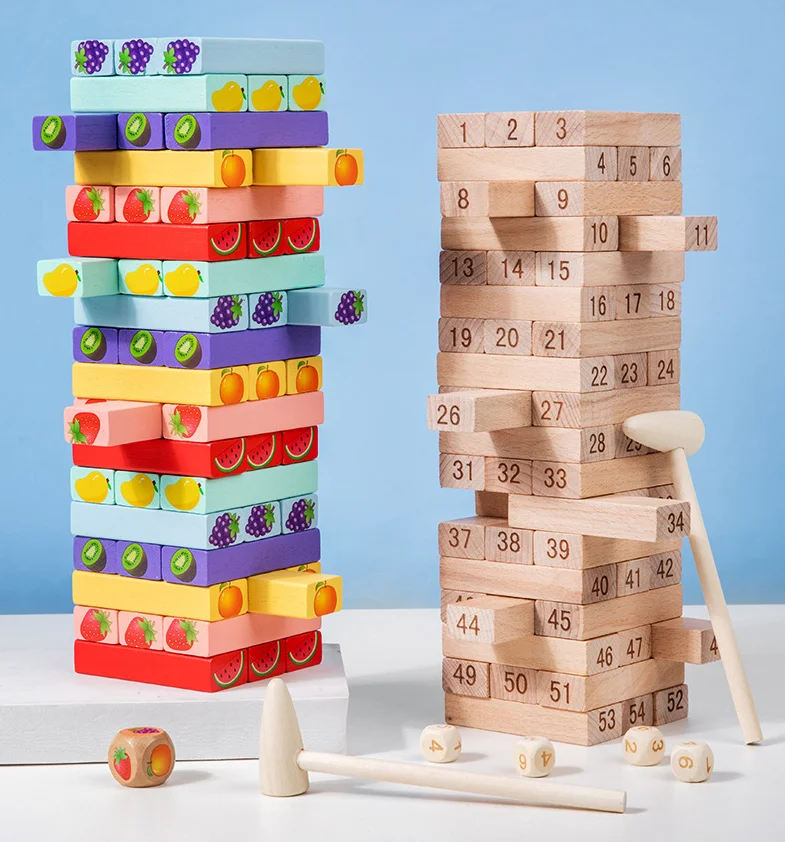 Large Tumbling Timber Toy for Adults Teens 18 in Tall - 60 Pieces Tumble Tower Blocks Wood Stacking Game for Boys Girls Kids