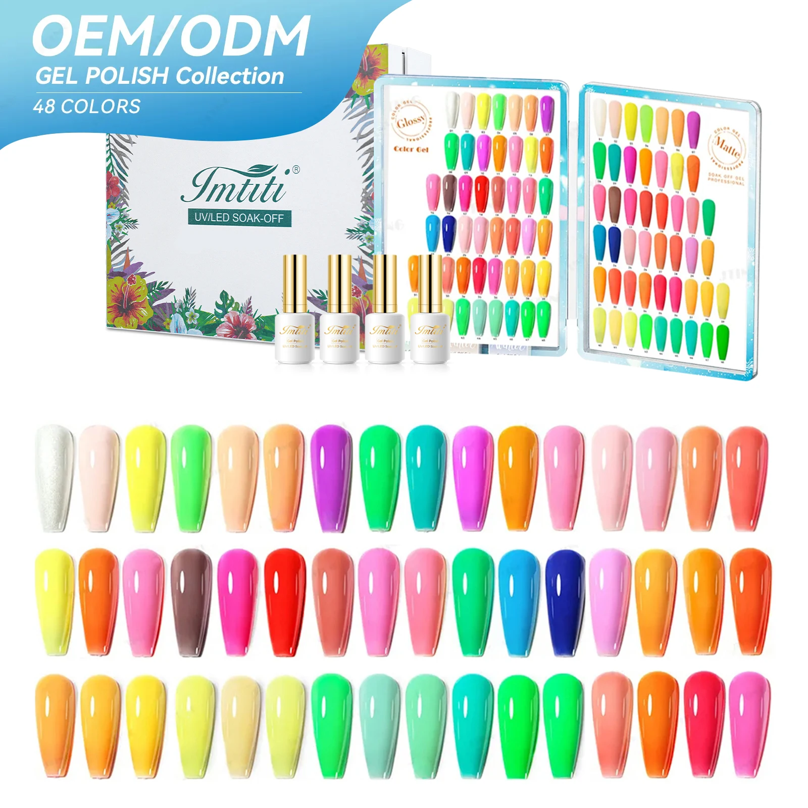 IMTITI Nail factory supplie design unique gel nail polish bottle 48color collection luminous glow in the dark gel polish set box
