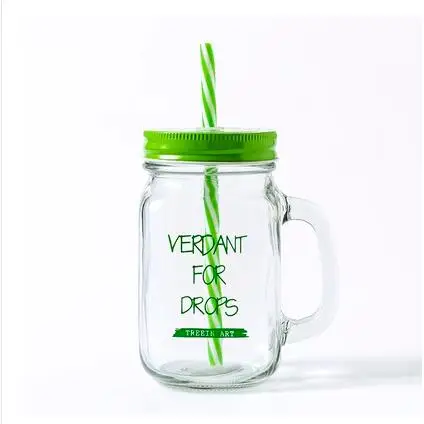 Summer juice cold drink glass jar with straw