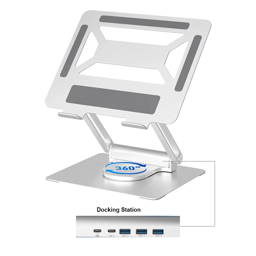 2023 new model portable 360 degree rotating angle height adjustable aluminum laptop stand hub with usb type c ports