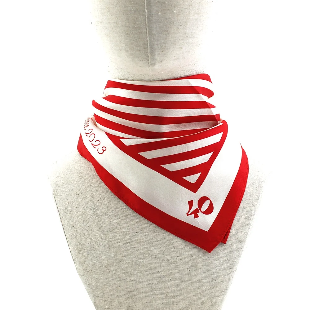 Birthday Party Fashion Lady Girl Bag Bandanas Geometric Striped Red White Square Women Custom Printing 53CM Small Silk Scarf
