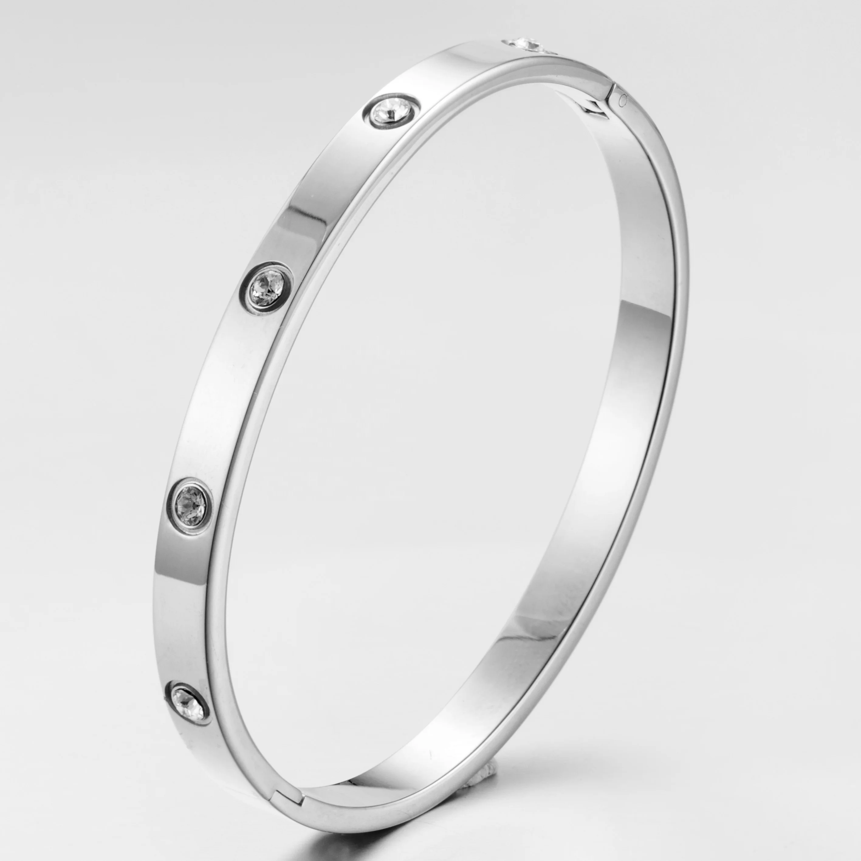 wholesale custom 316L stainless steel fashion jewelry 18K gold plated crystal classic love cuff bracelet bangle for women men