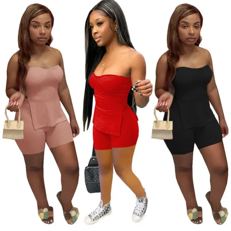 
AOMEI Best Design Solid Color Two Piece Short Sets Women 2021 Fashion Tube Top Custom Logo Two Piece Set AOMEI Best Design Solid Color Two Piece Short Sets Women 2021 Fashion Tube Top Custom Logo Two Piece Set