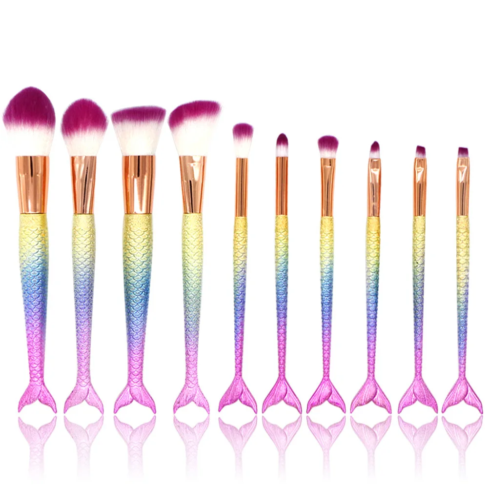 BS-1003 Makeup Brush Set 10pcs Mermaid Brushes Rose Gold Make-up Brush
