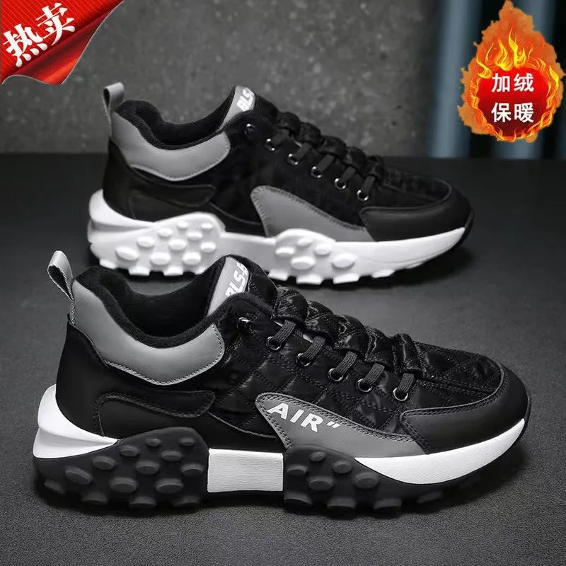 Fleece lining mens Pu upper sneakers waterproof snow shoes winter warm walking shoes for men