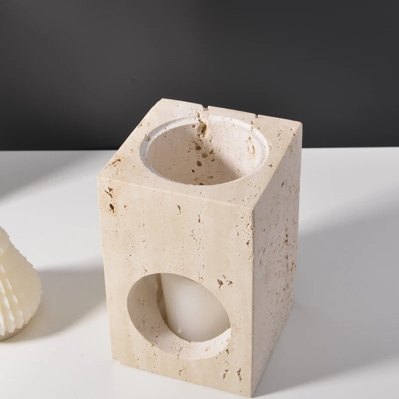 Moroccan Modern Beige Travertine Marble Lantern EID Mubarak Ramadan Home Decoration Moroccan candle incense burner Wind Lamp