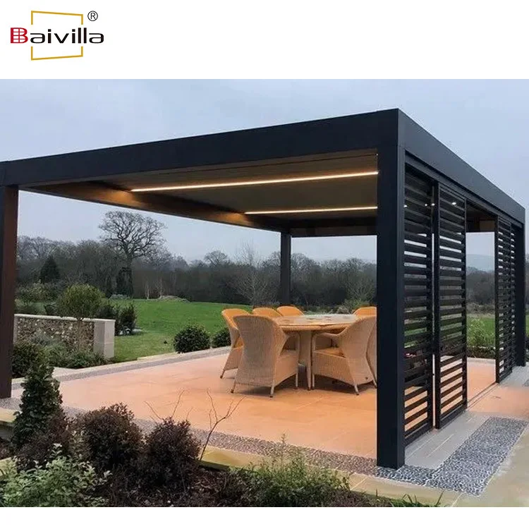 Exterior garden waterproof louvered roof pergolas ideas aluminum canopy shade cover pergola set
