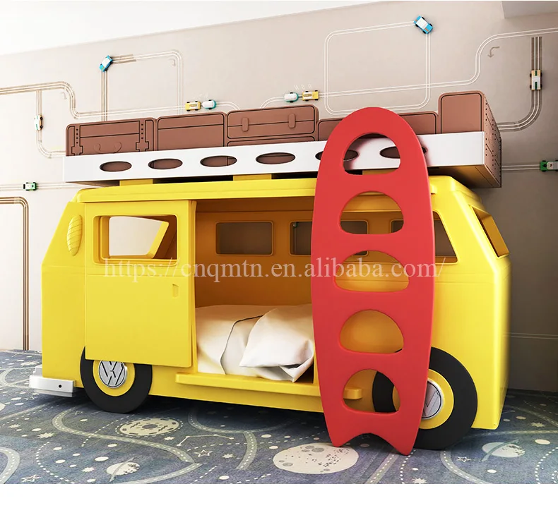 Custom Creative Bus Theme Bunk Bed Boys and Girls Solid Wood Bed Villa Children Furniture