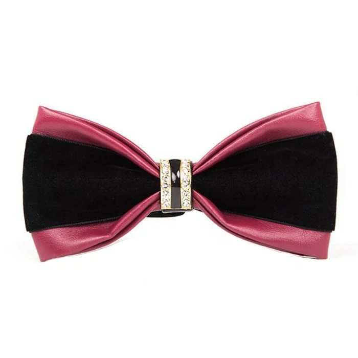 12*6cm Pre-tied  Bow Ties PU With Velvet Bow Ties For Man