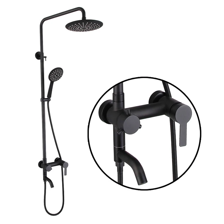 Cheap Wall Mounted SUS304 Black Shower System Rainfall Shower Head Adjustable Shower Bar with Valve Faucet for Bathroom
