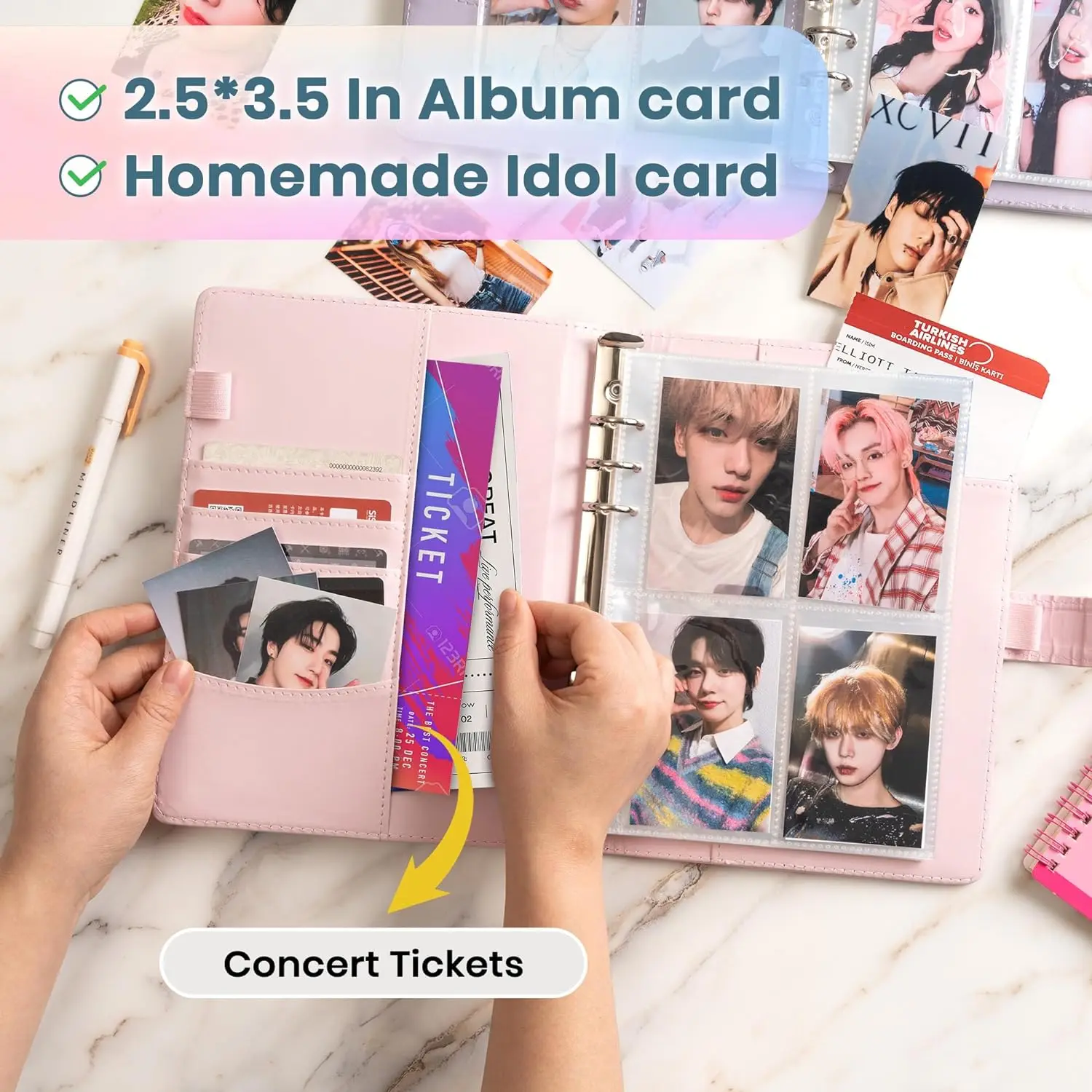 Kpop Album Photocard Binder Cute A5 Binder 6 Ring Photocard Holder Cute PU Leather Card Binders for K-pop Photocards