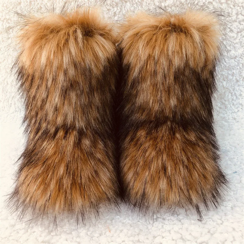 wholesale women raccoon fur fur boots fluffy fur snow boots