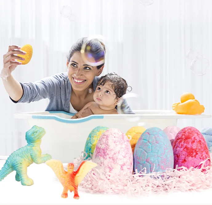 New Children Sea Salt Bath Bombs Essential Oil Dinosaur Egg Bath Salt Gift Set