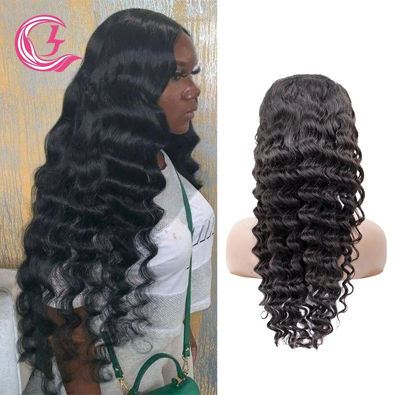 Clj Cheapest Perruque Virgin 100% Human Hair Brazilian Brown 12A 18 Inch Ocean Wave 4X4 Transparent Lace Closure Wig For Woman