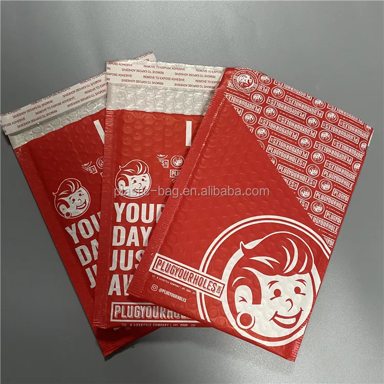 Custom red Metallic Wrap Polymailer Bubble Padded Mailing Envelopes Plastic Bags