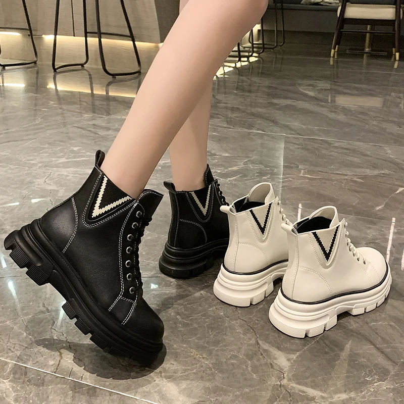 Fashion Lady Pu Leather Martin Boots New Style Chunky Platform Casual Ankle Boots