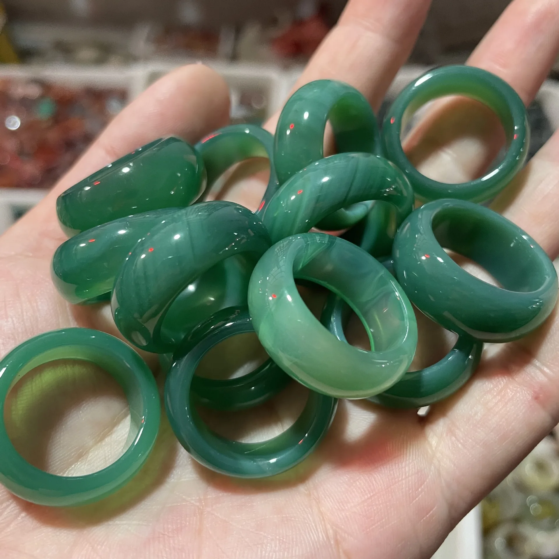 9Kinds Assorted Wide Colorful Agate Gemstone Jade Natural Stone Band Ring Men Women