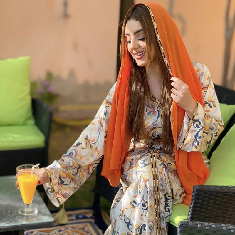 Hot selling Middle East abaya dress long dresses women muslim parent-child wear printed kaftan abaya women muslim dress