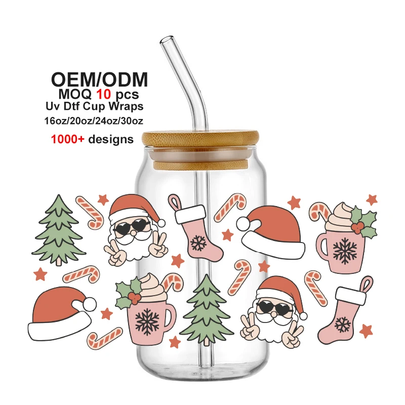 Wholesale Price Waterproof Stickers Christmas UV DTF Cup Wrap Transfers 16oz For Cups UV DTF Cup Wrap Transfers
