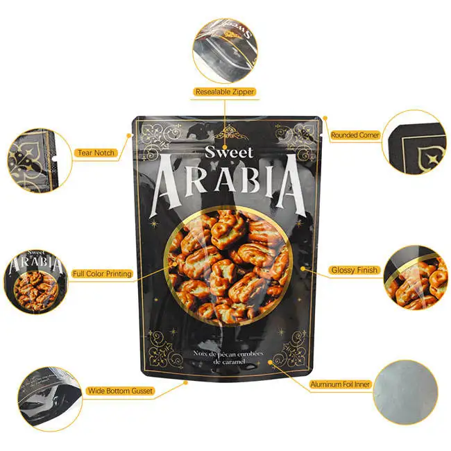 Custom Made Printed Resealable Food Plastic Ziplock Candy Bag Sweet Zipper Doypack Stand Up Pouches With Clear/Matte Window