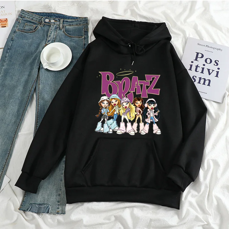 Женская толстовка с капюшоном Bratz белая длинным рукавом и графическим принтом на заказ осень