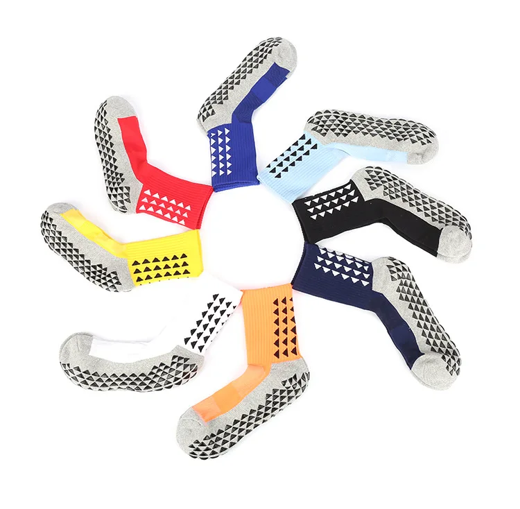 Non-slip terry sports sock adult designer logo wholesale crew thicken bottom men custom grip soccer football socks