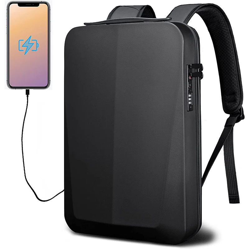 USB Fit Hard Shell Bag Waterproof Gaming Computer Backpack Casual Hard Shell Laptop Backpack for Men
