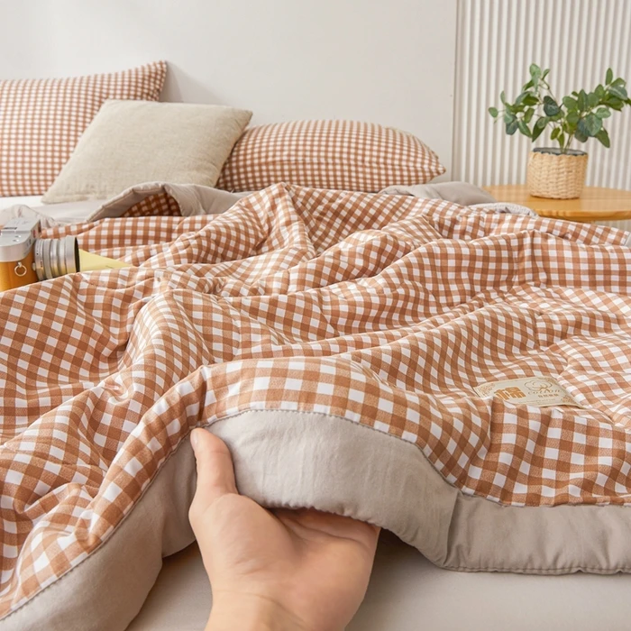 Cool Feel Thin Summer Quilt Blanket 100% Cotton Washed Cotton Fabric Light Comforter Throw