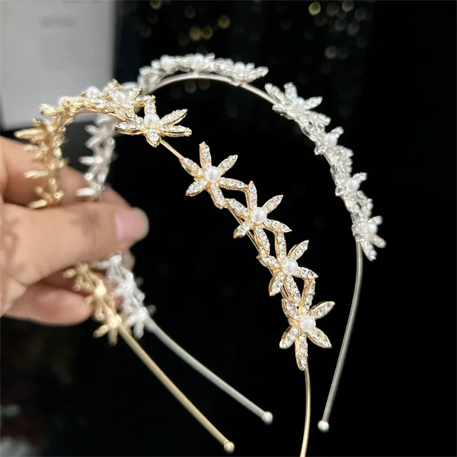 Wholesale Beauty pageant Pearl Tiara Gold rhinestone Crown Wedding Tiara Bride Crown Girl