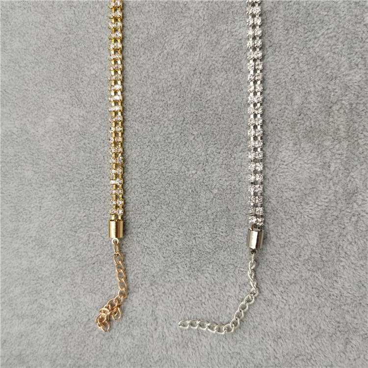Crystal Tennis Chain Women Silver Rhinestone Double Layer Anklet Designs