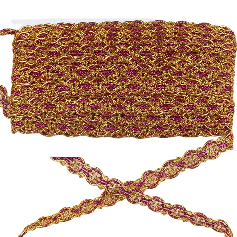 14MM braided metallic lace trimming DIY Christmas costume gold fabric stage dress making sewing textile gimp border cord trims
