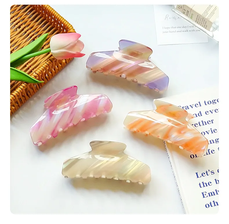 Factory Sale Fantasy Large Oval Striped Multi Color Resin Acrylic Imitation Acetic Acid Curly Hair Claw Clips