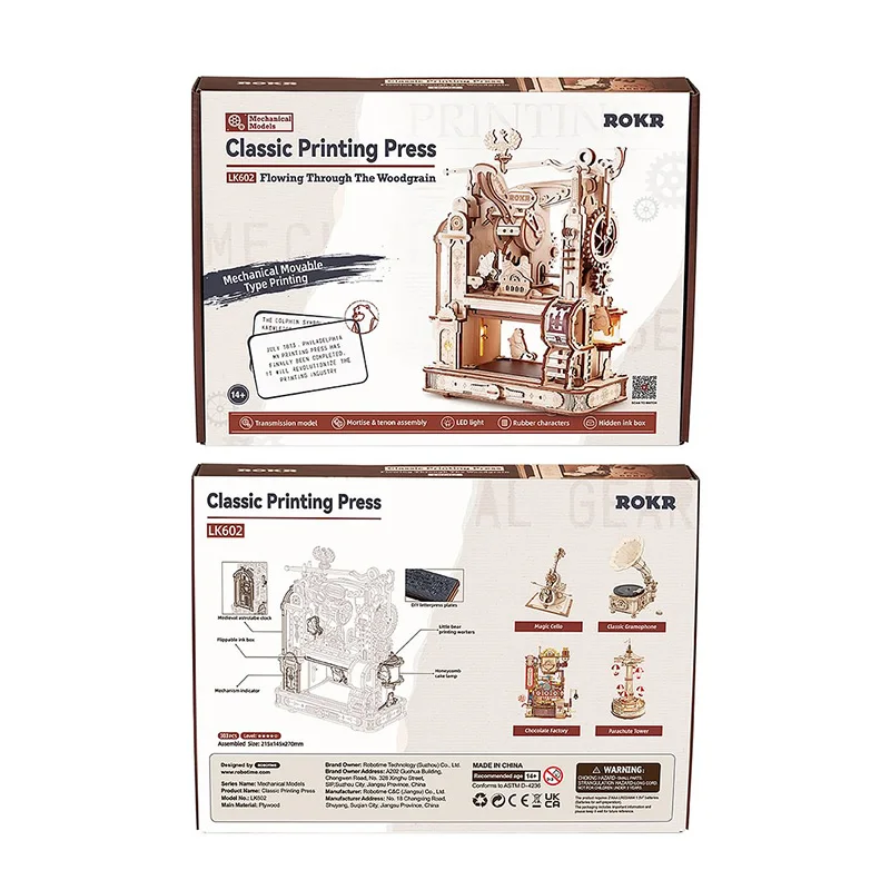 Robotime Rokr US Warehouse DIY Assemble Toys LK602 Printing Press Mechanical Wood Crafts 3D Wooden Puzzles For Adults