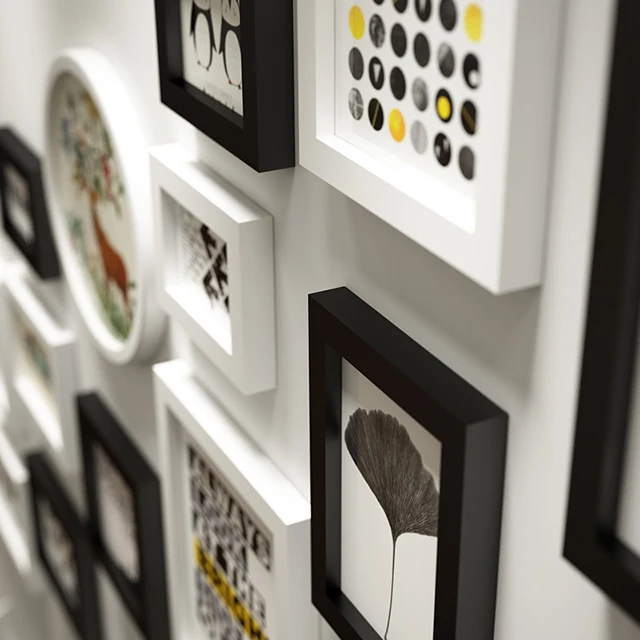 Modern black white minimalist photo picture frame set