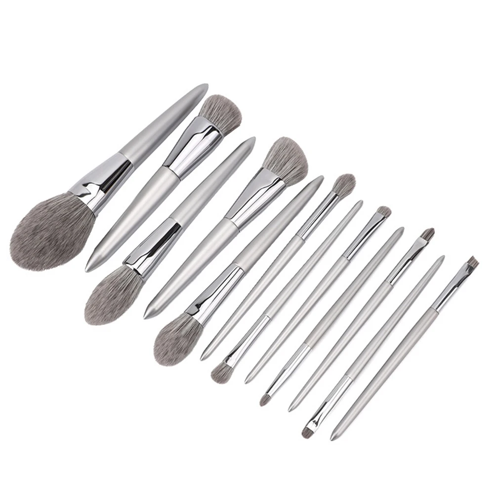 New Travel Synthetic Hair Makeup Brushes High Quality Makeup Brush Set Silver Private Label For Eyeshadow For Blusher