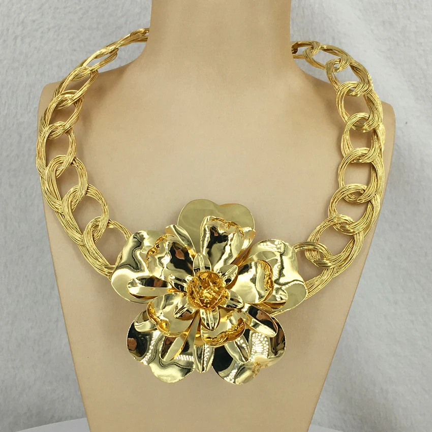 Yuminglai Newest High Quality Jewelry Set Big Dubai 18 k Gold Jewelry Brazilian Gold Jewelry FHK13088