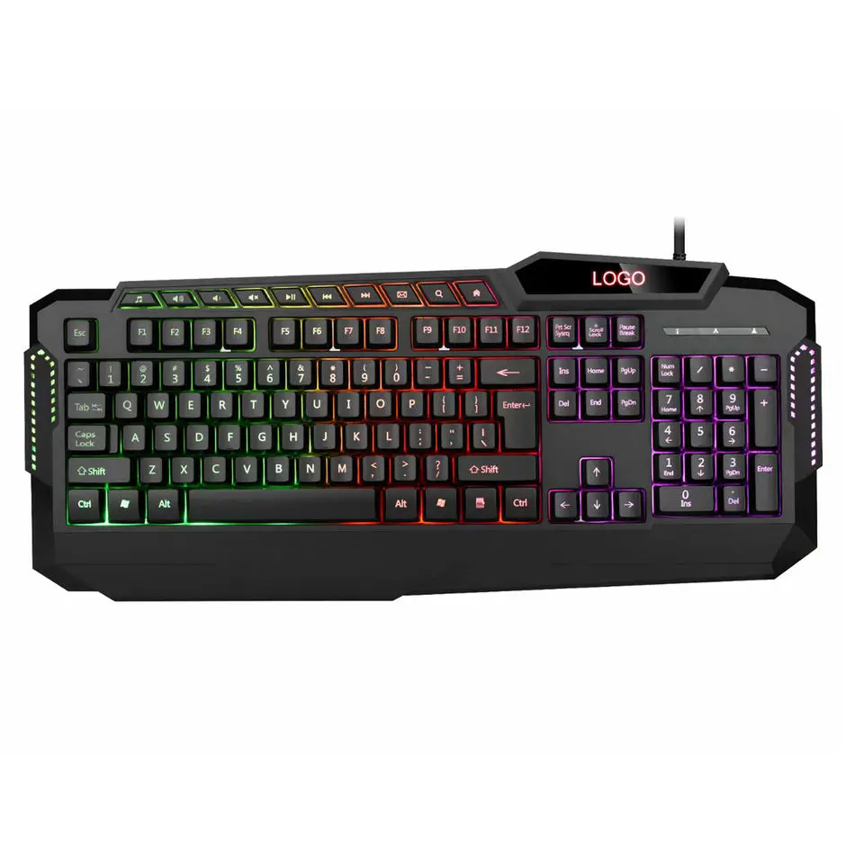high quality Radium engraving of transparent characters gaming keyboard with 10 multimedia keys