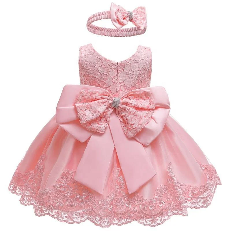 New model Baby girl wedding dress fashion big bow birthday dress party lace designed evening little girls dress