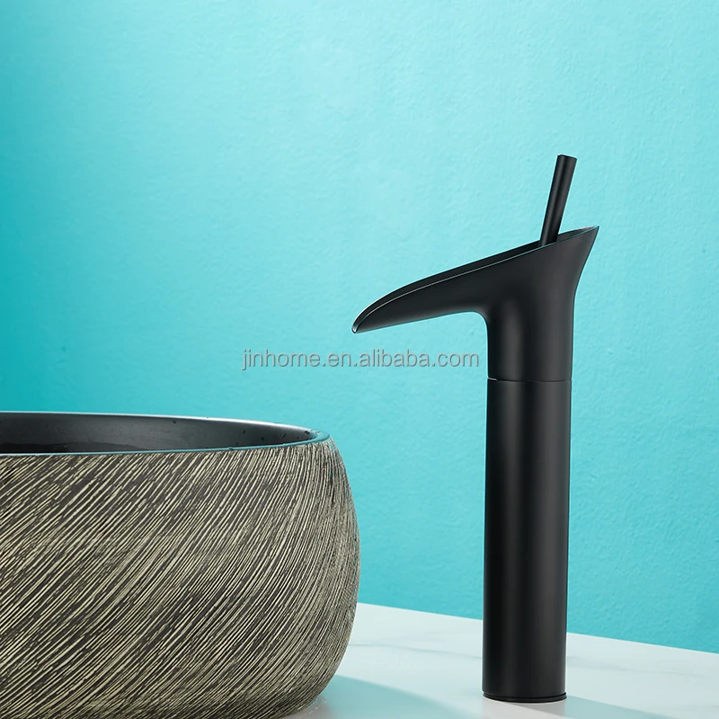 Luxury style black waterfall bathroom brass bathroom basin faucet high end