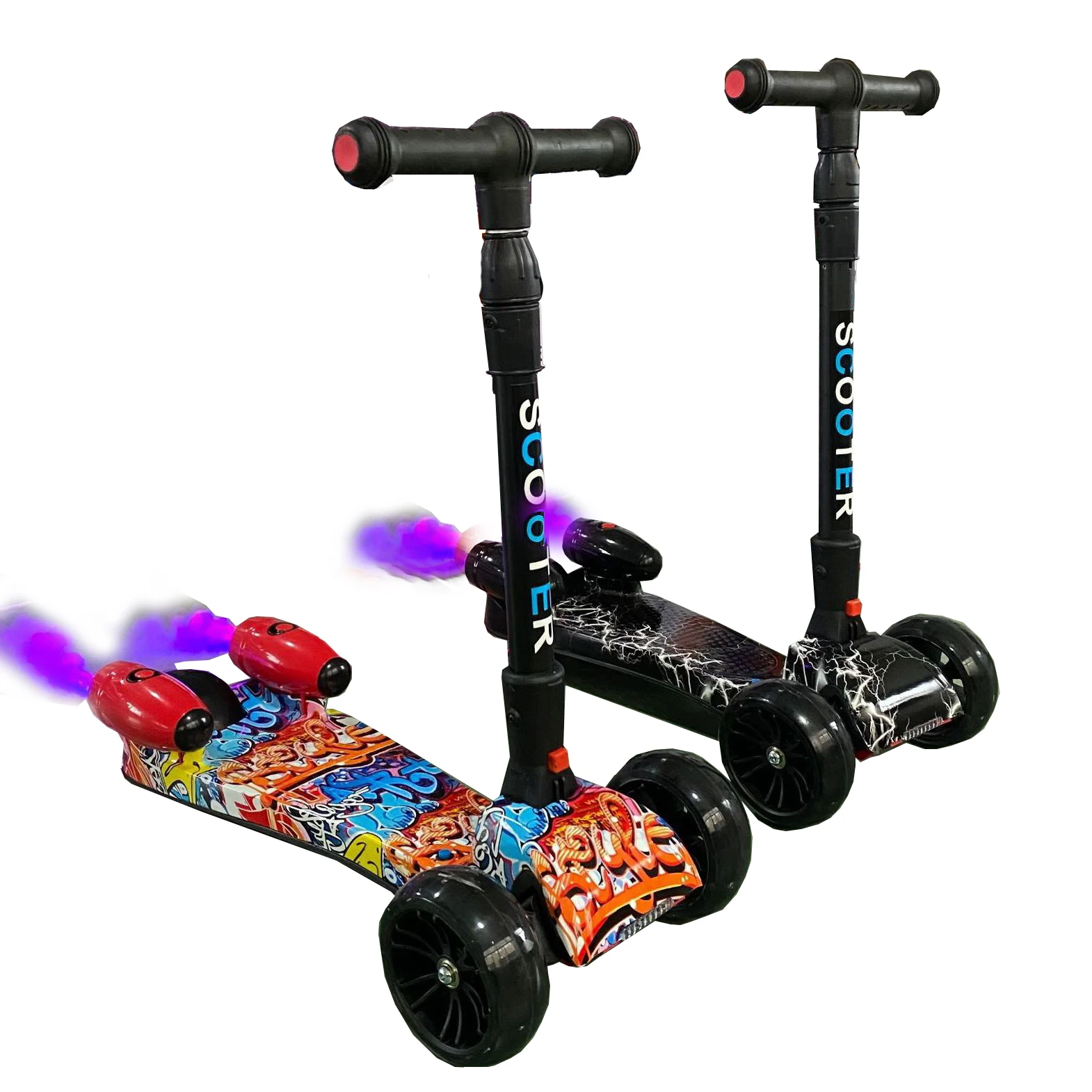Electric Kids Spray Fire Scooters AdjustableFoldable 3 Wheel With led lights Music Jet Scooter Gift For Boys Kids