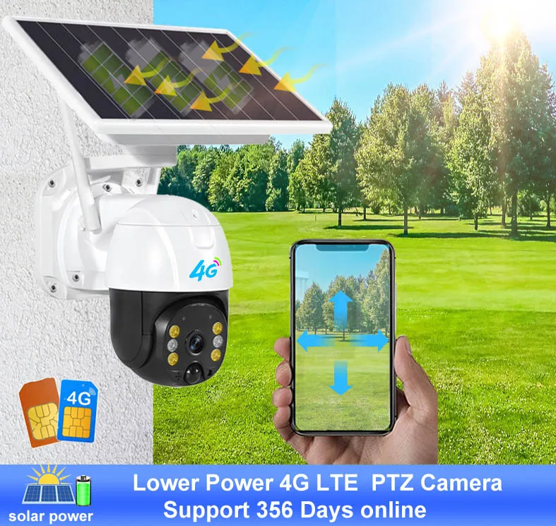 QEARIM solar battery powered outdoor security camera Low power PIR detection ICSEE 3g 4G LTE Sim card solar ip camera
