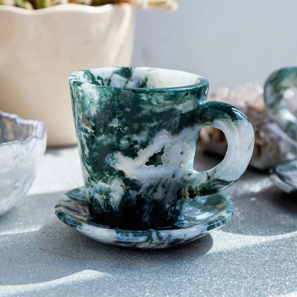 Natural Stones Moss Agate Crystal Cup Set Gemstone Crafts Crystal Wholesale Bulk