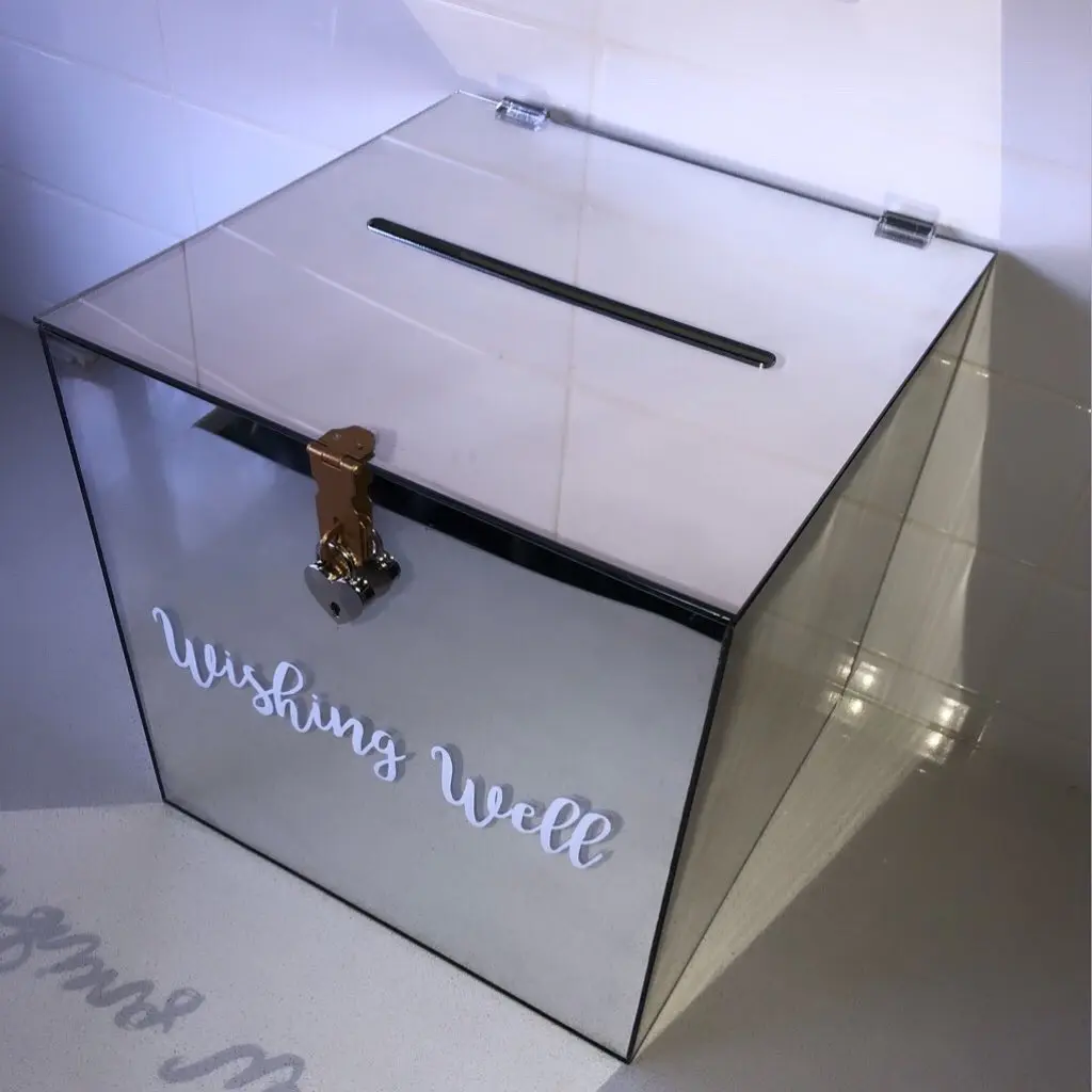A&C Mirror Rose Gold Acrylic Wishing Well Box With Name Wedding Invitation Card Box