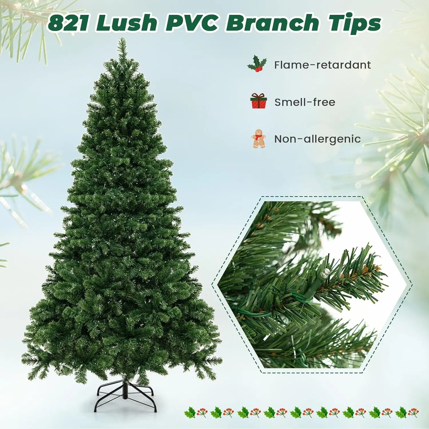 6FT Pre-lit Christmas Tree, Premium Hinged Spruce Tree, with 560 LED Light and Metal Stand, Xmas Tree for Holiday Indoor Decor