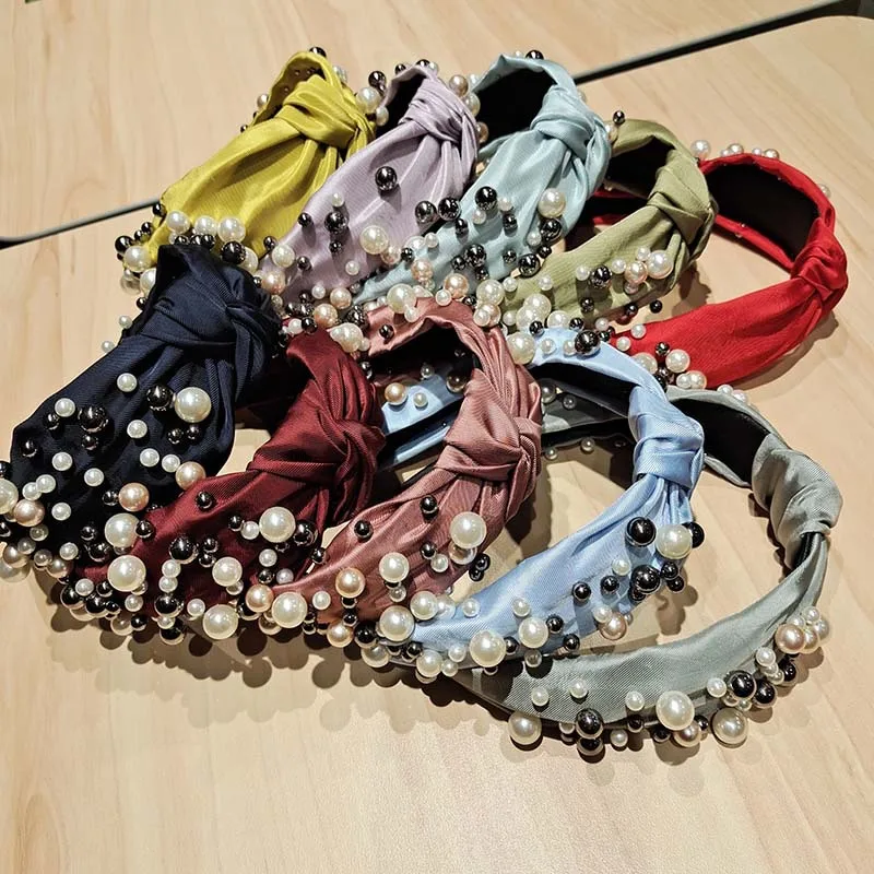 Fabric Pearl Hair Accessories Europe and America Headband Wild Temperament Knotted Headband