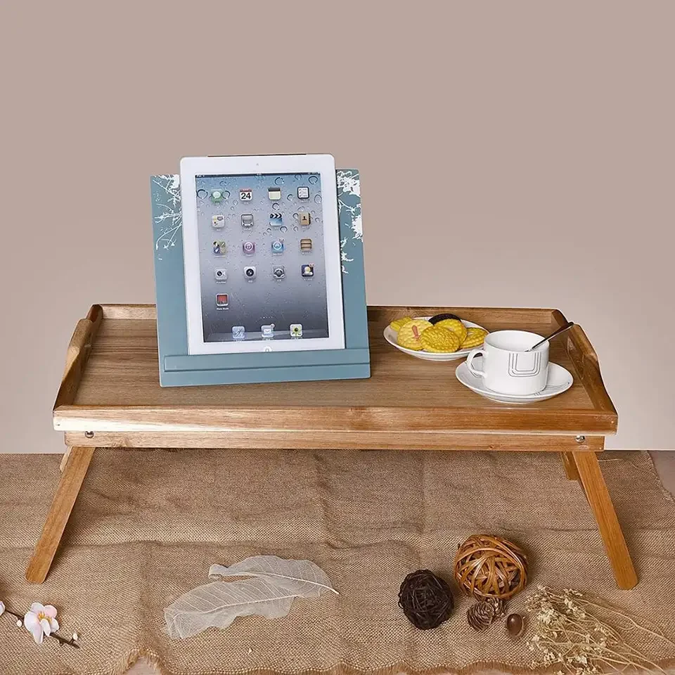 Bamboo Bed Trays for Eating Breakfast with Handles Folding Legs for Adult Kids Eating Snack and Laptops TV