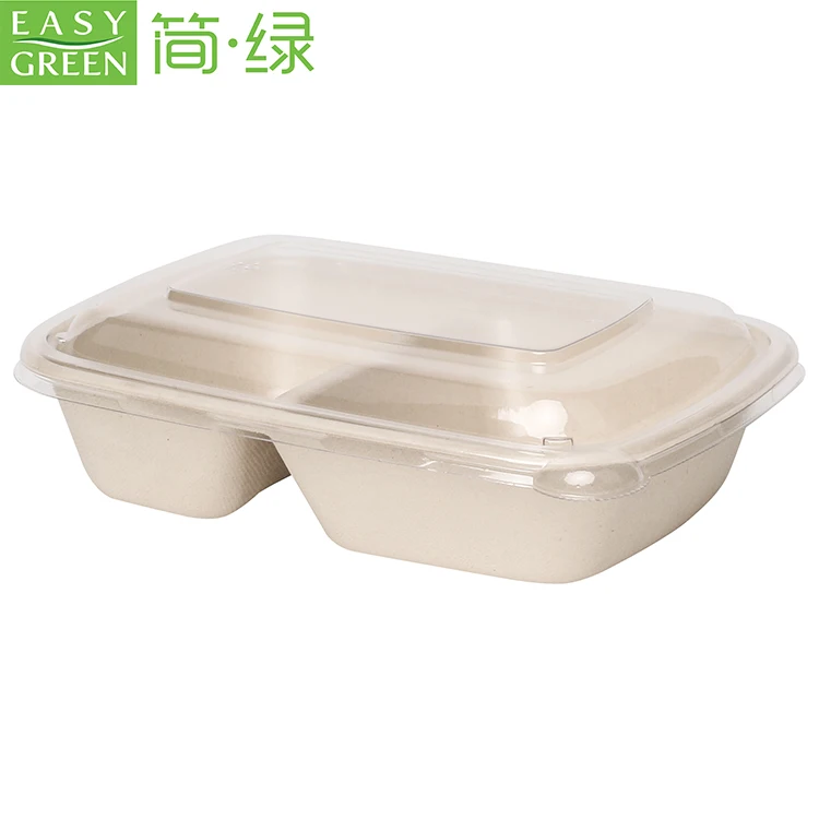 Easy Green Delivery Services Bagasse Tableware 2 Compartment Sugarcane Food Container